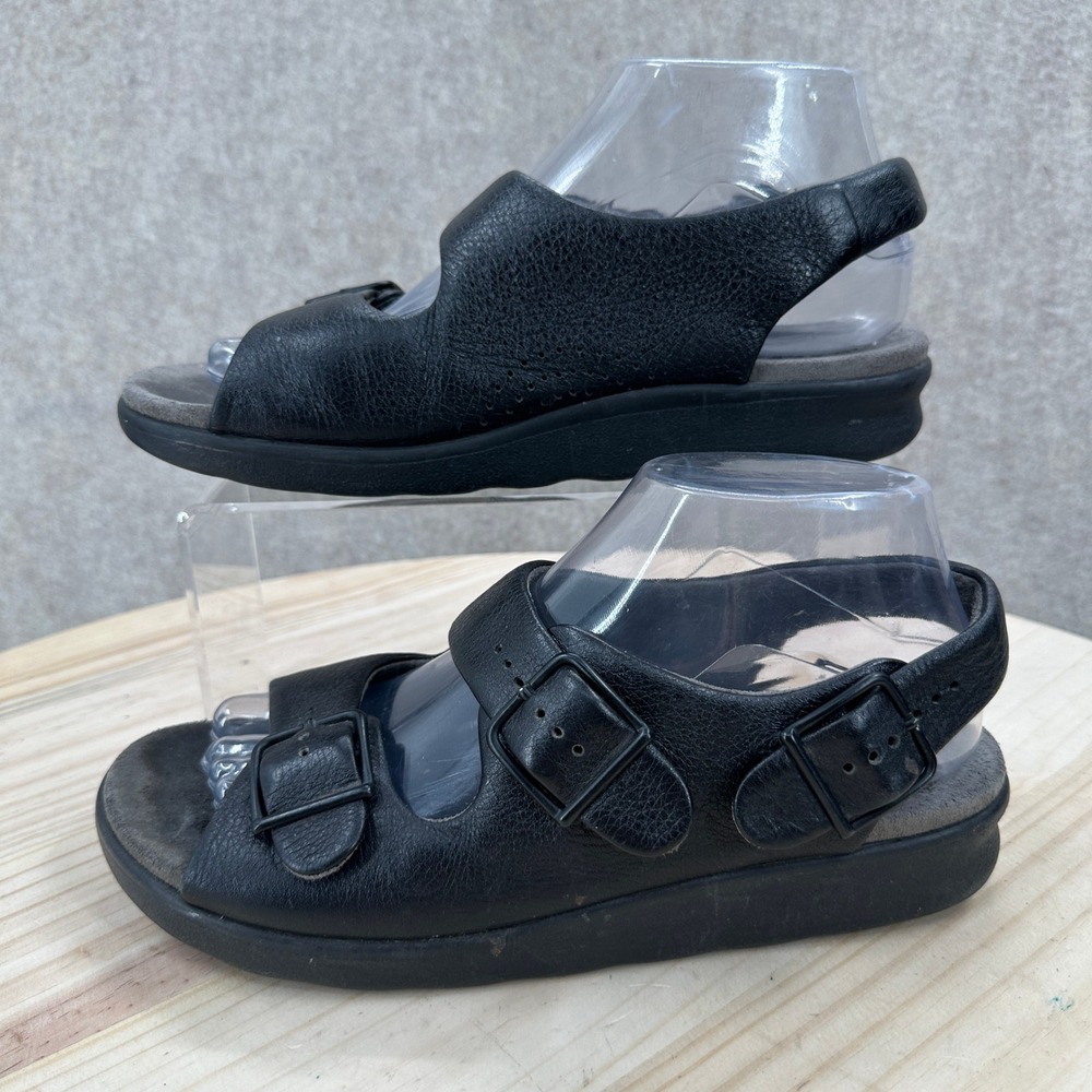 SAS Nudu Sandals Womens 7.5 Black Leather Adjustable Strap Comfort Walking Shoes